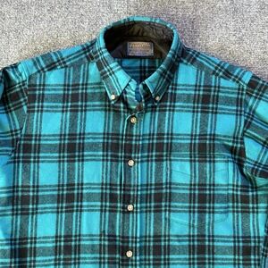 Pendleton Shirt Mens Medium Virgin Wool Blue Black Plaid USA Made Button Up